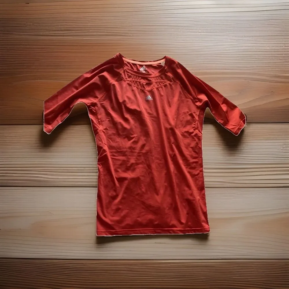 Adidas Climalite Red Top Large Athletic Workout Fitness Stretch  Good Condition